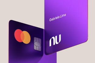 Two purple Nubank card floating